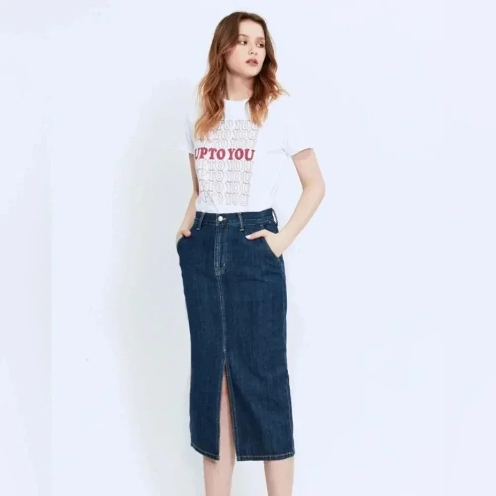BRAPPERS Women's Boy Friend Series-Front Slit Three-quarter Skirt-Dark Blue Sz M - Picture 1 of 6